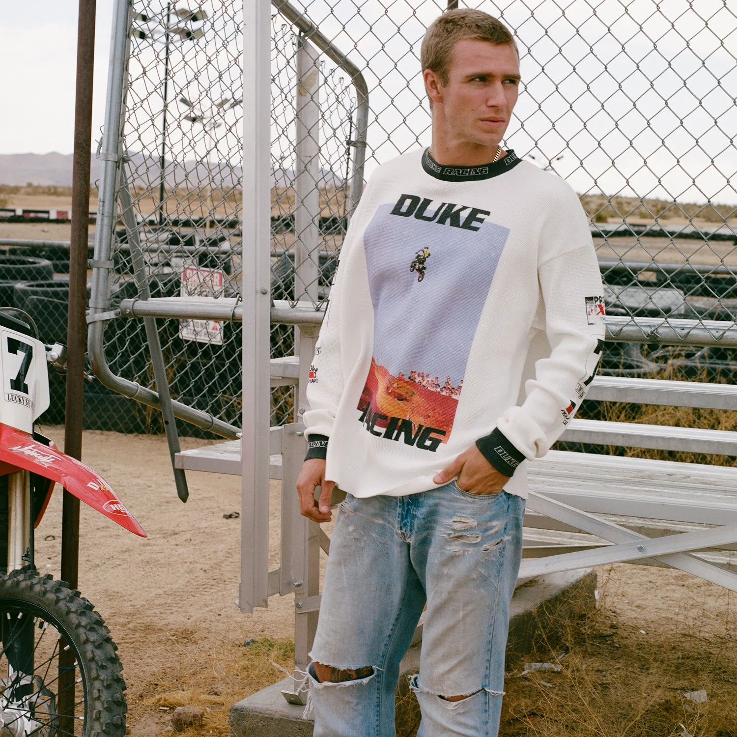 DR Motocross Vintage White Waffle Top - Image 2