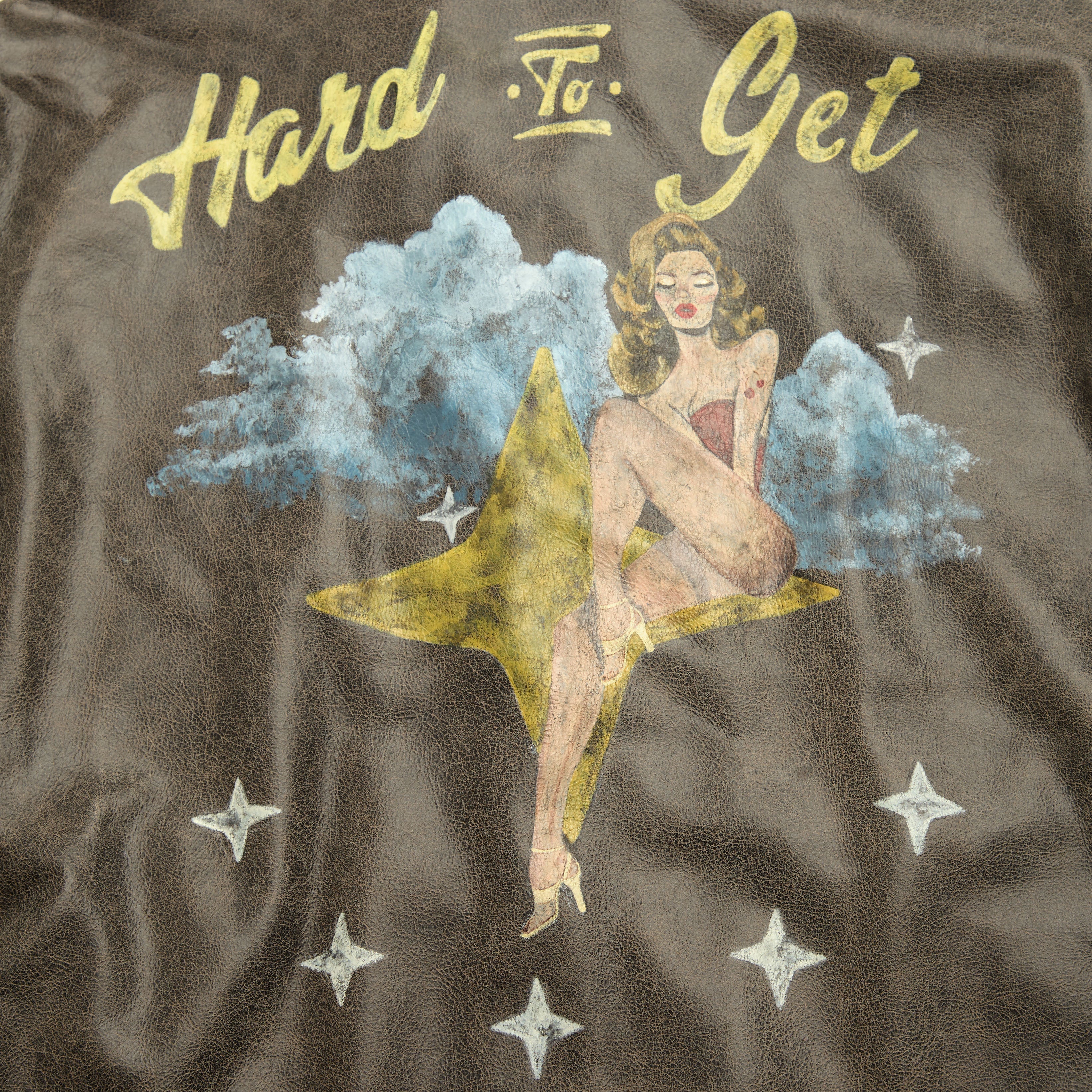Hand-Painted Pin Up Hard To Get Washed Black Jacket - Image 4