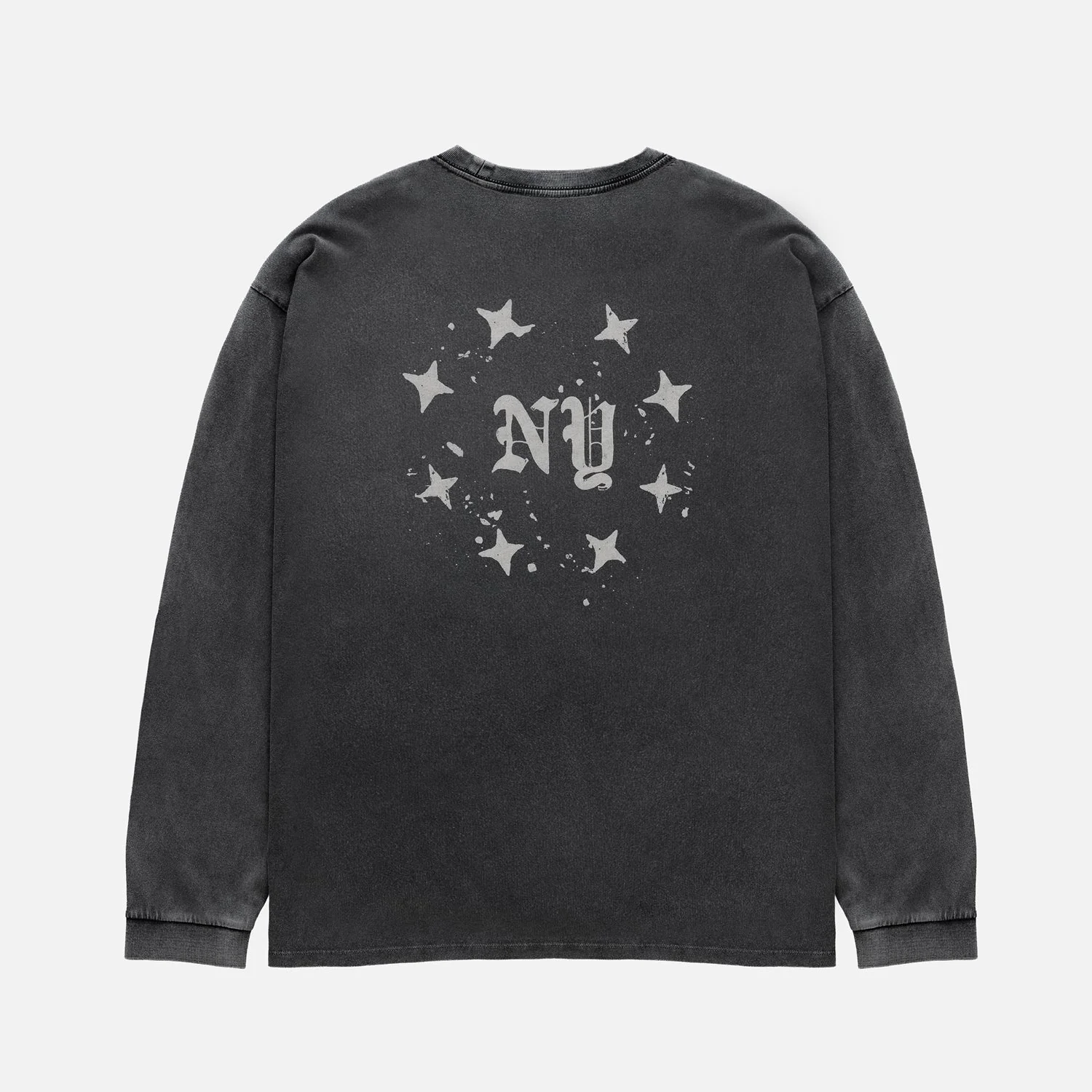 NY Paint Splatter Washed Grey Long Sleeve Top - Image 3