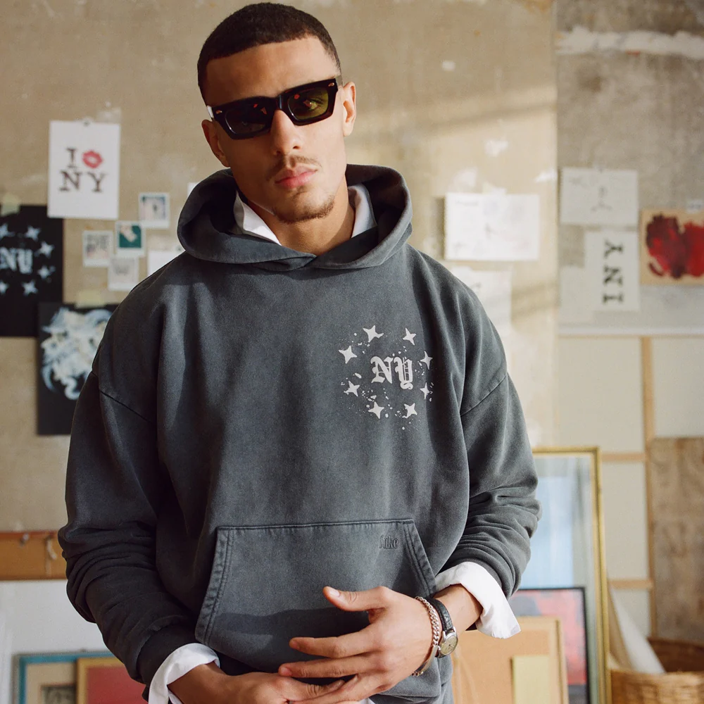 NY Paint Splatter Washed Grey Hoodie - Image 6