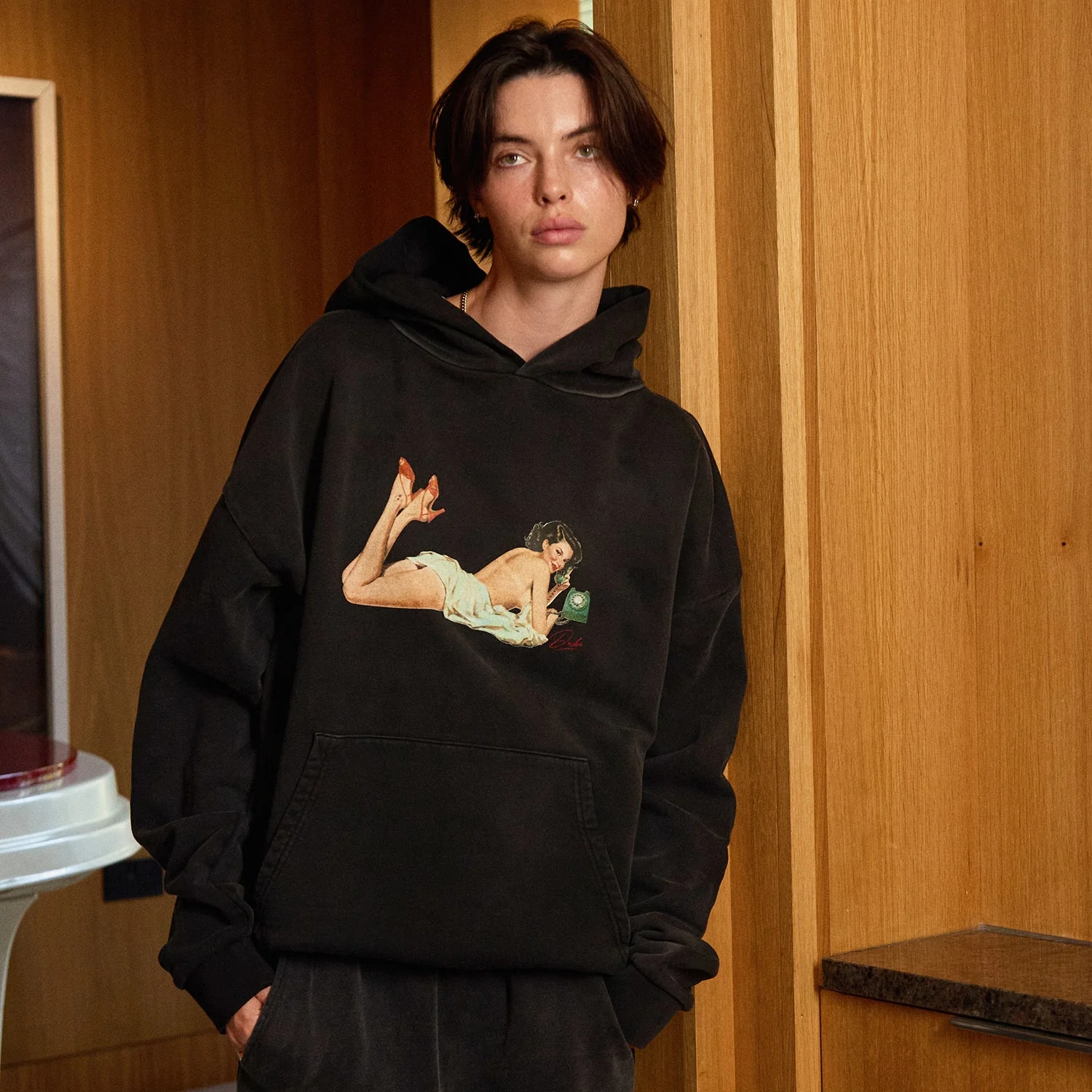 Pin Up Washed Black Hoodie - Image 8
